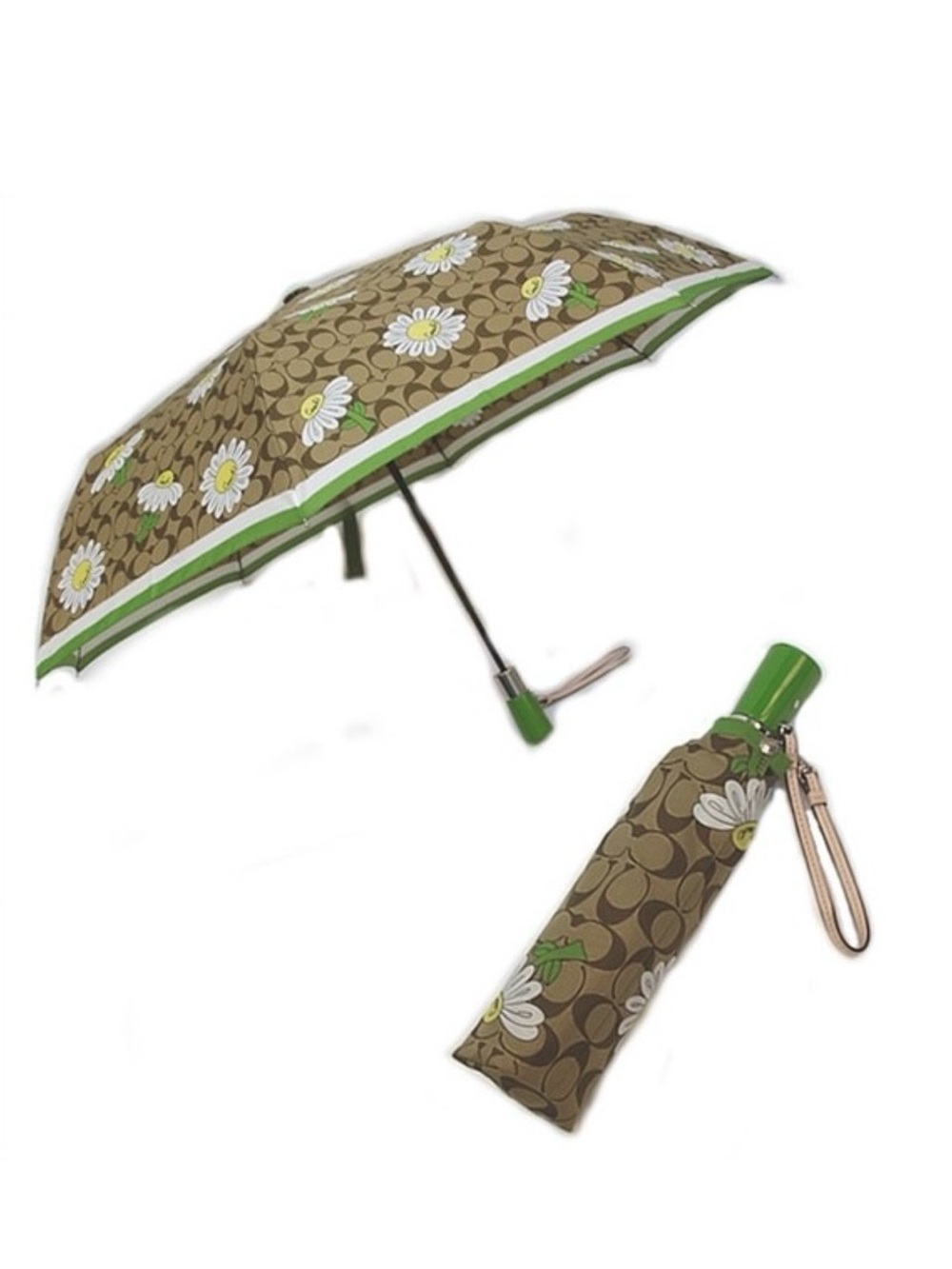 NWT ✨Rare Vintage Coach Signature C Daisy Umbrella (Green/Khaki)✨ - Picture 15 of 16